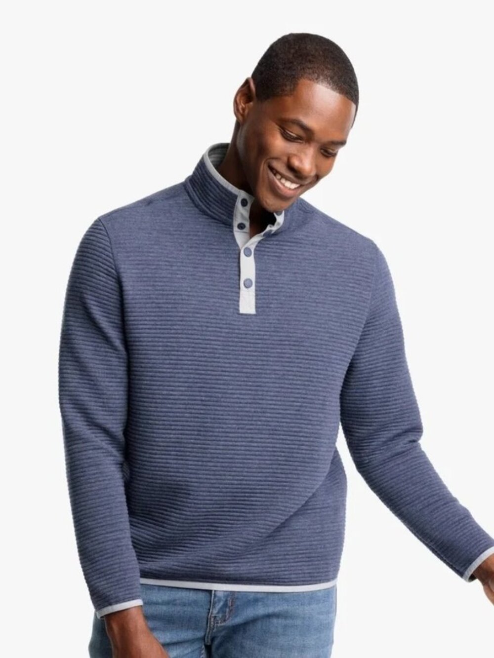 Southern Tide Rutland Heather Reversible Quarter Snap Pullover Heather Navy/Gray
